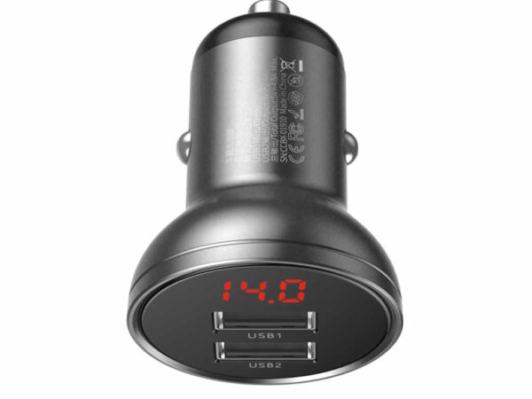 Punjac Za Auto BASEUS Digital Display/Dual USB/4.8A/24W/siva - Image 3