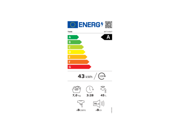 Veš mašina TESLA WF71460T inverter/7kg/1400 obrtaja/A/85x59,5x49,5cm/bela - Image 2