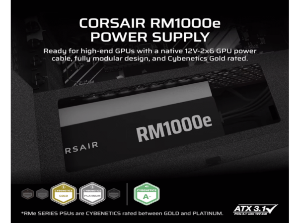 NAPAJANJE CORSAIR RM1000e 1000W/ATX 3.1/PCIe 5.1/80+GOLD/modularno/CRNA - Image 3