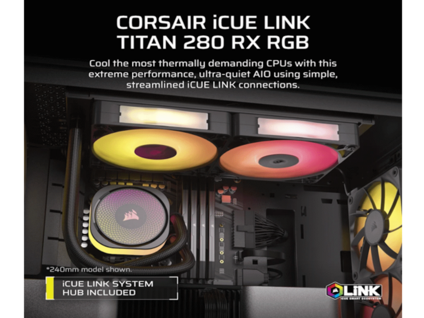 Kuler za CPU CORSAIR iCUE LINK TITAN 280 RX/RGB/AIO/280mm/dual fan/vodeno hladenje/crna - Image 4