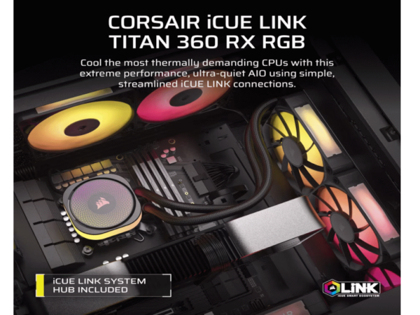 Kuler za CPU CORSAIR iCUE LINK TITAN 360 RX/RGB/AIO/360mm/triple fan/vodeno hladenje/crna - Image 2