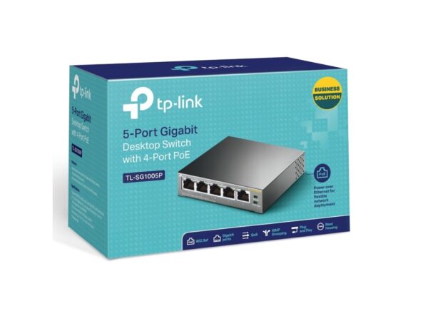 Switch TP-LINK TL-SG1005P Gigabit/5x RJ45/10/100/1000Mbps/4x PoE+/56W PoE/metalno kuciste - Image 2